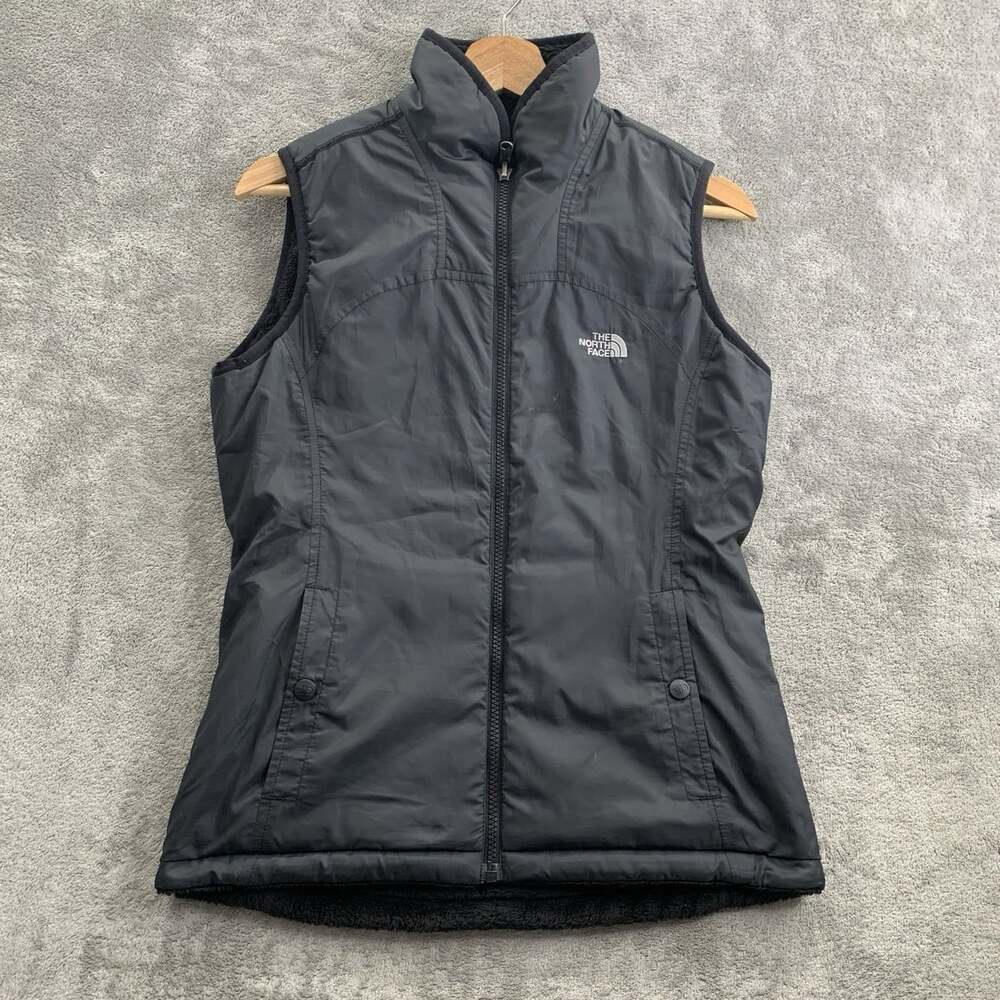 The North Face Mossbud Vest Womens Small Black Sherpa Fleece Reversible Gorpcore